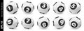 Set of Lottery Black and White Number Balls 0-9