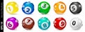 Set of Lottery Colored Number Balls 0-9