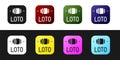 Set Lottery ticket icon isolated on black and white background. Bingo, lotto, cash prizes. Financial success, prosperity