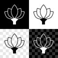 Set Lotus flower icon isolated on black and white, transparent background. Vector Royalty Free Stock Photo