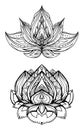 Set of lotus flowers with boho pattern