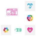 Set of Love Camera logo design vector template, Camera Photography logo concepts Royalty Free Stock Photo