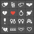 Set of 16 love and gender icons. Vector.