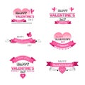 Set love greeting cards happy valentines day holiday concept pink amour cupid heart shape postcards collection isolated Royalty Free Stock Photo