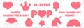 Set of love heart icons symbol of Valentines day in the style of pop it fashionable silicon fidget toys. The figure of