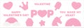 Set of love heart icons symbol of Valentines day in the style of pop it fashionable silicon fidget toys. The figure of