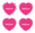 Set of Love heart silhouette frames from pink hearts pattern isolated on white background. Valentines Day card design. Royalty Free Stock Photo