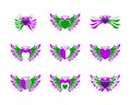 Set of love heart wing freedom vector logo Royalty Free Stock Photo