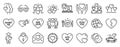 Set of Love icons, such as Friends chat, Wedding glasses, Heart. Vector