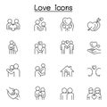 Set of love line icons. contains such Icons as, hug, friendship, family, romantic, marriage, heart, care and more