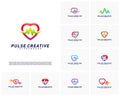 Set of Love Medical Pulse logo design concept.Healthcare Pulse logo template vector. Icon Symbol