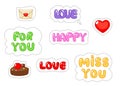 Set of love sticker. Flat and cartoon style. Vector illustration on white background.