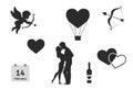 Set of love symbols and valentine`s day design elements. Couple, cupid and hearts icons Royalty Free Stock Photo