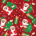 Set with lovely dancing Santa Claus, hand drawn in different dance steps. Vector seamless pattern with lovely character with close