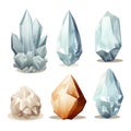 Set of low poly crystals on white background.