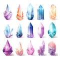 Set of low poly crystals on white background.