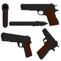 Set with a low poly pistol Colt 1911.3D. Vector illustration Royalty Free Stock Photo