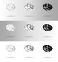 Set of low-polygonal clouds of different intensity icons on various backgrounds