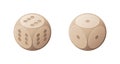 Set of lucky and unlucky wooden game dice with round corners.