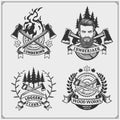 Set of Lumberjack labels, badges and design elements. Joinery and hand made emblems. Print design for t-shirt.