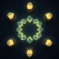 A set of luminous, floating runestones arranged in a circle
