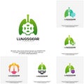 Set of Lungs Gear logo designs vector, Lungs With Gear designs template logo Royalty Free Stock Photo