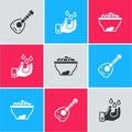 Set Lute, Wudhu and Date fruit in bowl icon. Vector