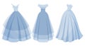 A set of luxurious blue dresses, a collection of princess wedding dresses. Fashion. Illustration