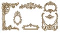 Set of luxurious gold frames and vintage decorations Royalty Free Stock Photo