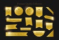 Set of luxurious golden labels, stickers and badges of premium quality collection.Isolated vector illustration on black background Royalty Free Stock Photo