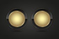 Set of 2 Luxury circles button vector infographic design. Two golden black icons on isolated dark gradient background, Double Royalty Free Stock Photo