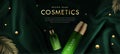 Set of Luxury Cosmetics on Green Silk Background