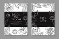 Wedding invitation design or greeting card templates with silver roses and leaves on a black with white Royalty Free Stock Photo