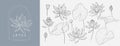 Set of luxury flowers and logo. Trendy botanical elements. Hand drawn line leaves branches and blooming. Wedding elegant