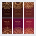 Set of luxury golden arabic ornaments on brown and red backgrounds Royalty Free Stock Photo