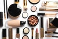 Set of luxury makeup products on white background Royalty Free Stock Photo