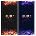 Set of luxury vertical festive banners with sparkles and sparks on a dark background. Christmas cards