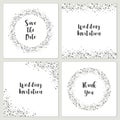 Set of luxury wedding card templates with silver glitter confetti Royalty Free Stock Photo