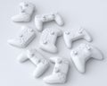 Set of lying gamer joysticks or gamepads on monochrome background