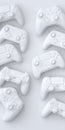 Set of lying gamer joysticks or gamepads on monochrome background