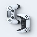 Set of lying gamer joysticks or gamepads on white background