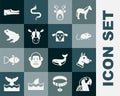 Set Macaw parrot, Dog head, Rat, Deer with antlers, Rhinoceros, Frog, Crocodile and Sheep icon. Vector