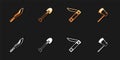 Set Machete, Shovel, Swiss army knife and Wooden axe icon. Vector