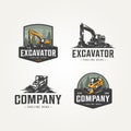 set of machine construction logo template vector illustration design. heavy equipment skid steer and excavator machine badge logo Royalty Free Stock Photo