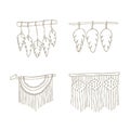 Set macrame boho wall hanging vector illustration isolate on white background. boho doodle. Home element. Cozy house