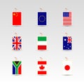 Set of made in labels of china, eu, uk, usa, italy, australia, south africa, canada and japan