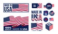 Set of Made in USA badges. Patriot proud label stamp, American flag and national independence day 4th july badges. Vector Royalty Free Stock Photo