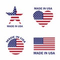Set of Made in the USA label with American flag. American patriotic icon