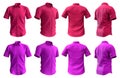 2 Set of magenta purple pink, button up short sleeve collar shirt front, back and side view on transparent cutout, PNG Royalty Free Stock Photo