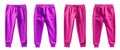 2 Set of magenta purple pink, front back view sweatpants jogger sports trousers bottom pants on transparent, PNG